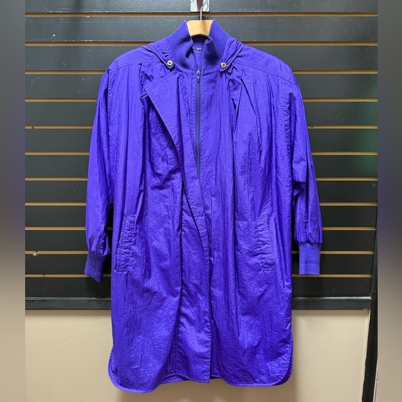 💜 Vintage Jennifer Chase Oversized Purple Nylon Trench Coat (Size S, Fits M/L) - Picture 1 of 5